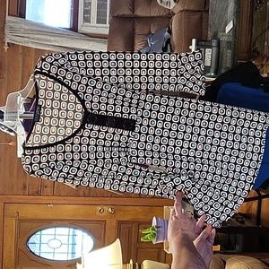 JTB brand size medium retro tunic in brown and aqua and cream.